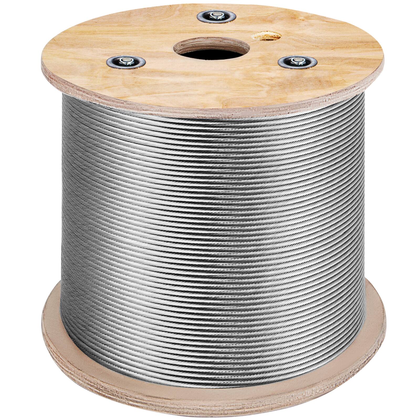 Front. VEVOR - 3/16 Inch 7x19 Stainless Steel Aircraft Cable Reel 500FT Stainless Steel Cable T304 Wire Rope Winch Cable Replacement - Silver.