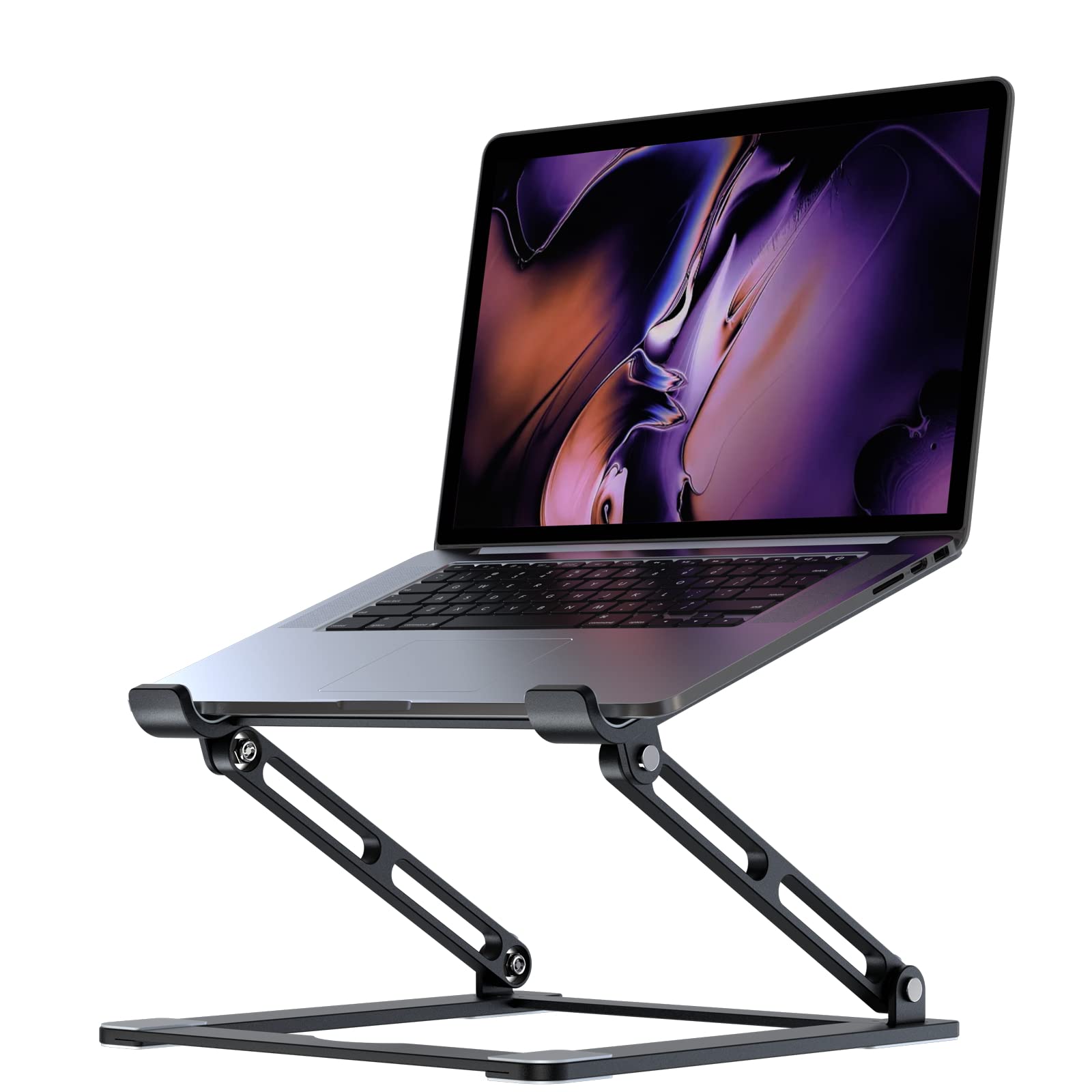 Front. HongFei - Adjustable Laptop Stand for Desk, Portable Multi-Angle Laptop Holder for 10-17.3" Notebooks, Black - B-Black.