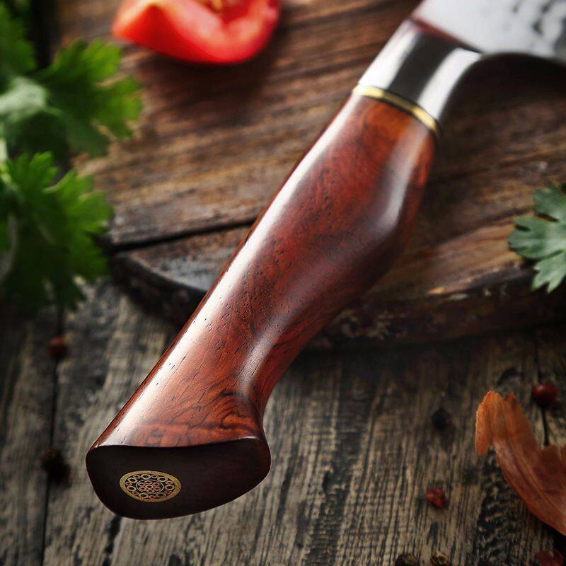Left. Kitcheniva - 8-Inch 73 Layer Damascus Powder Steel Chefs Knife with Rose Wood Handle.