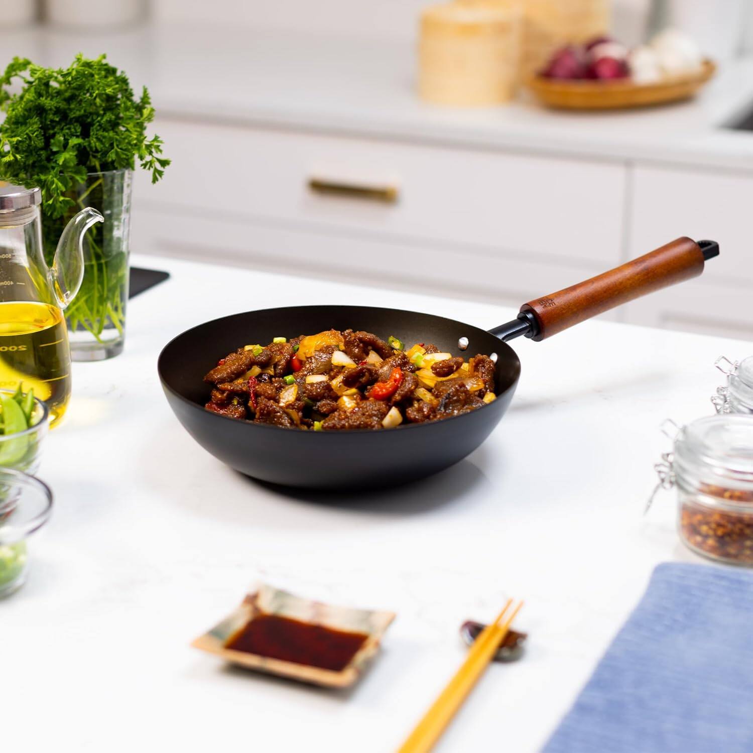 Alt View 8. Escali - Joyce Chen Classic Series 9.5-Inch Carbon Steel Preseasoned Stir Fry Pan - Black.