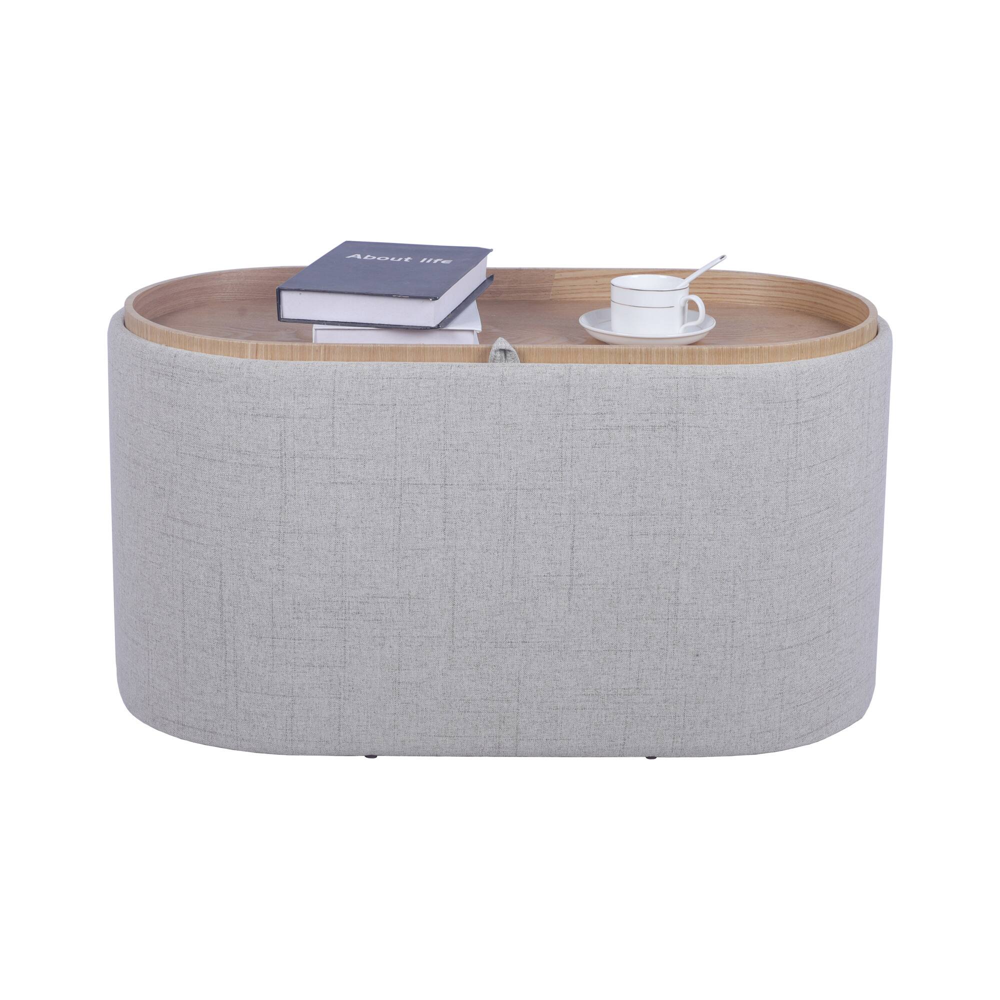 Angle. GOODSILO - Versatile Storage Ottoman with Reversible Wooden Tray Top for Living Room Organization and Comfort - Natural.