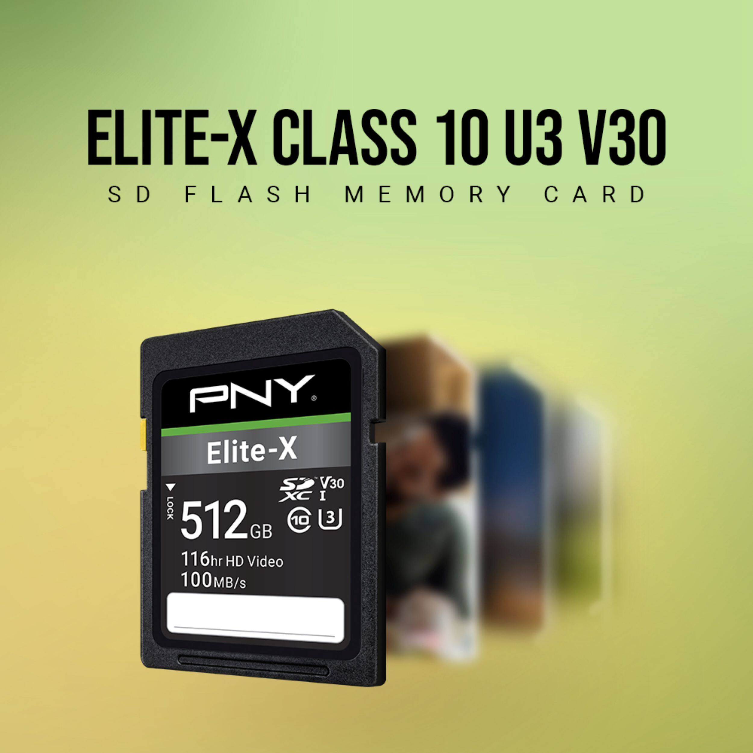 ELITE-X CLASS 10 U3 V30 SD FLASH MEMORY CARD

PNY Elite-X S V30 XC I LOCK 512GB 116hr HD Video 100MB/s