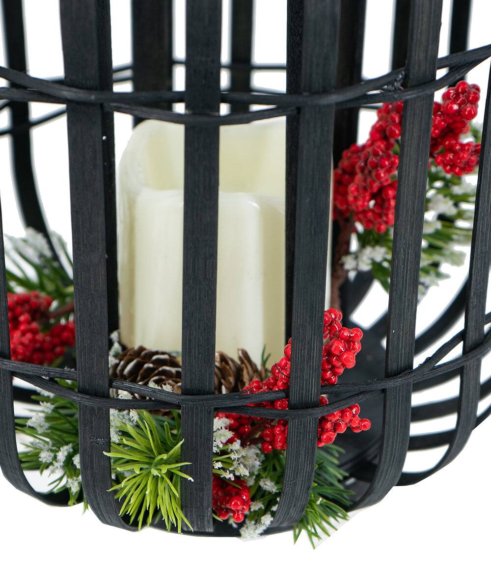 Alt View 2. Boyel Living - Black Bamboo Lantern with White LED Candle.