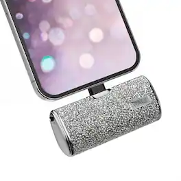 iWalk - Small Portable Sparkly Charger Power Bank 4500mAh Ultra-Compact Battery Pack Compatible iPhone - Silver