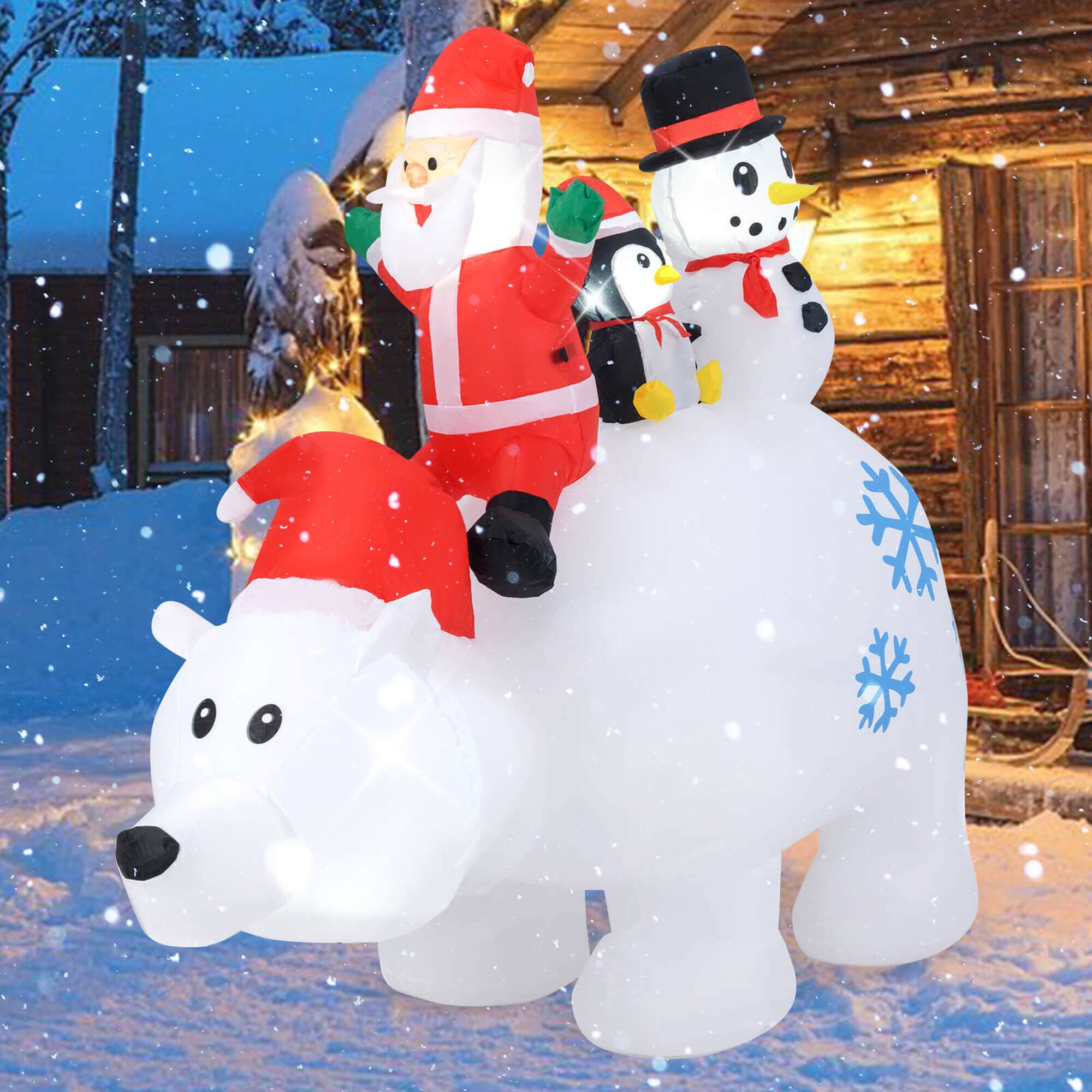 Alt View 1. Costway - Costway 6 FT Christmas Inflatable Animated Santa Penguin & Snowman Riding Polar Bear - White.