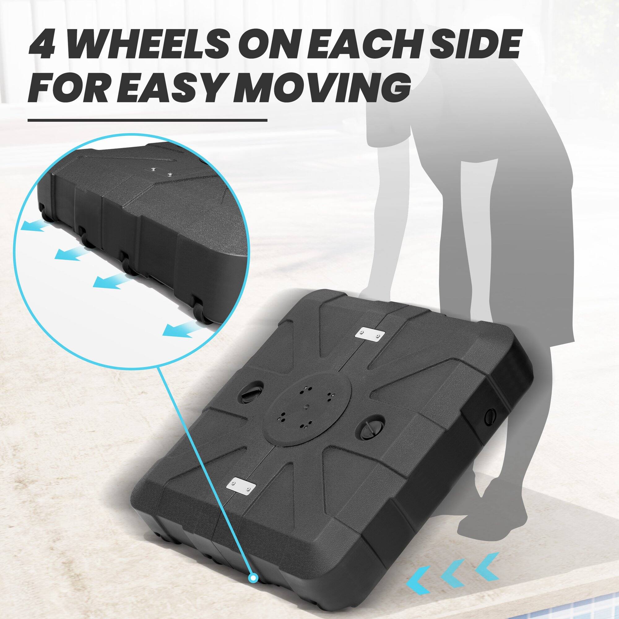 4 WHEELS ON EACH SIDE FOR EASY MOVING