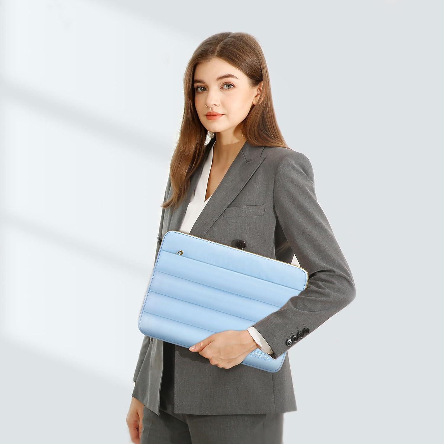 Alt View 2. mosiso - Puffy Laptop Sleeve 15-15.6 inch for MacBook Pro 16, HP Dell ASUS Acer Toshiba Lenovo Notebook - Air Blue.