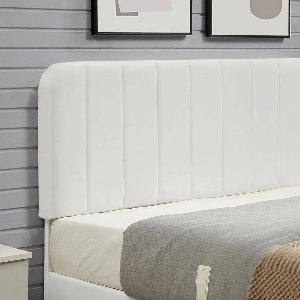 Angle. Hivvago - Hivvago Full size Upholstered Platform Bed Frame with Headboard - White.