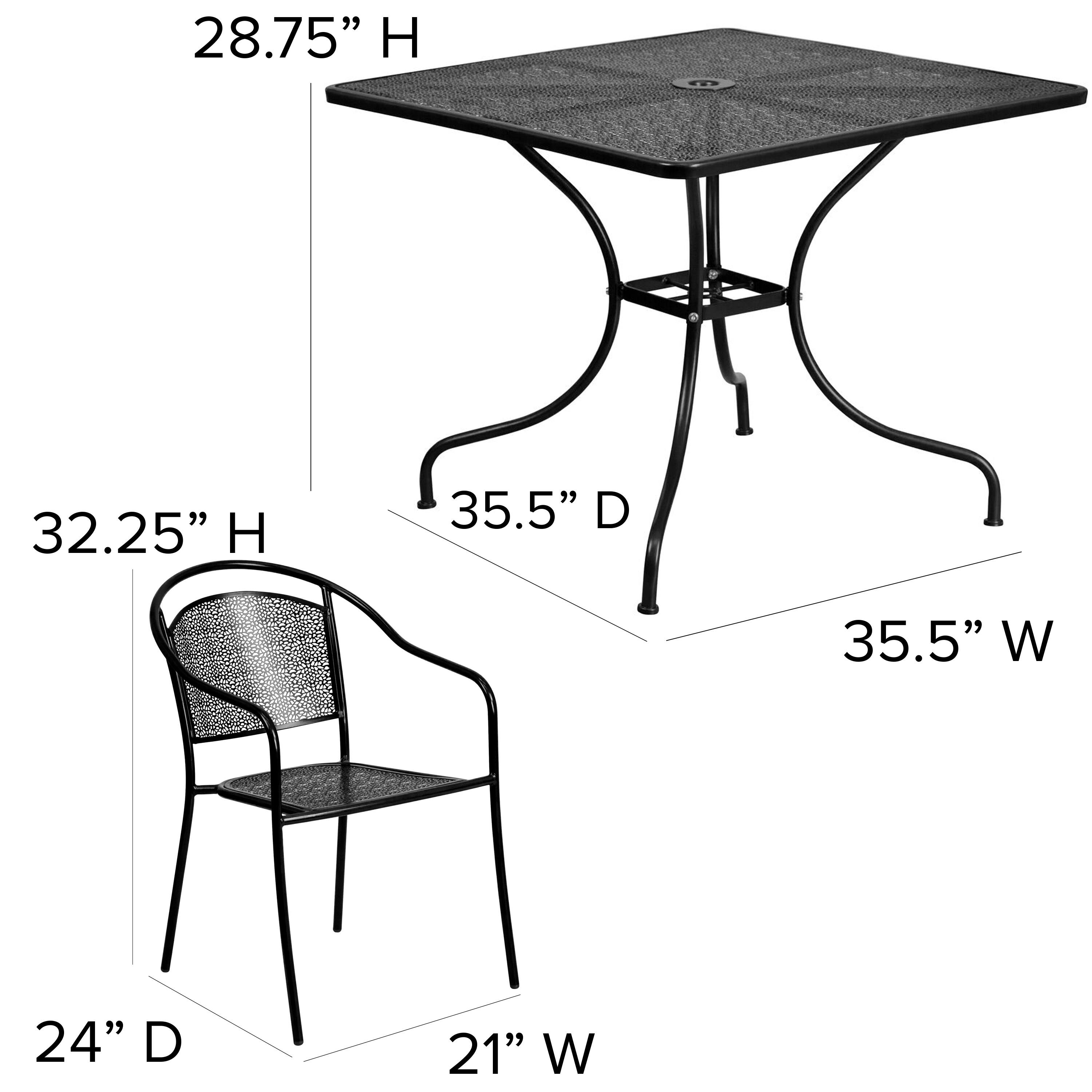 28.75" H  
32.25" H  
35.5" D  
35.5" W  
24" D  
21" W