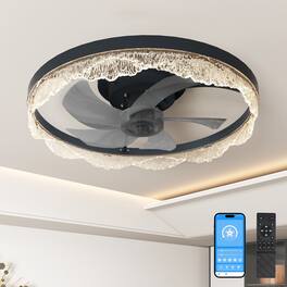TinyHomie - 20 Decorative LED Ceiling Fan Light Modern Flush Mount with Acrylic Ring Hidden