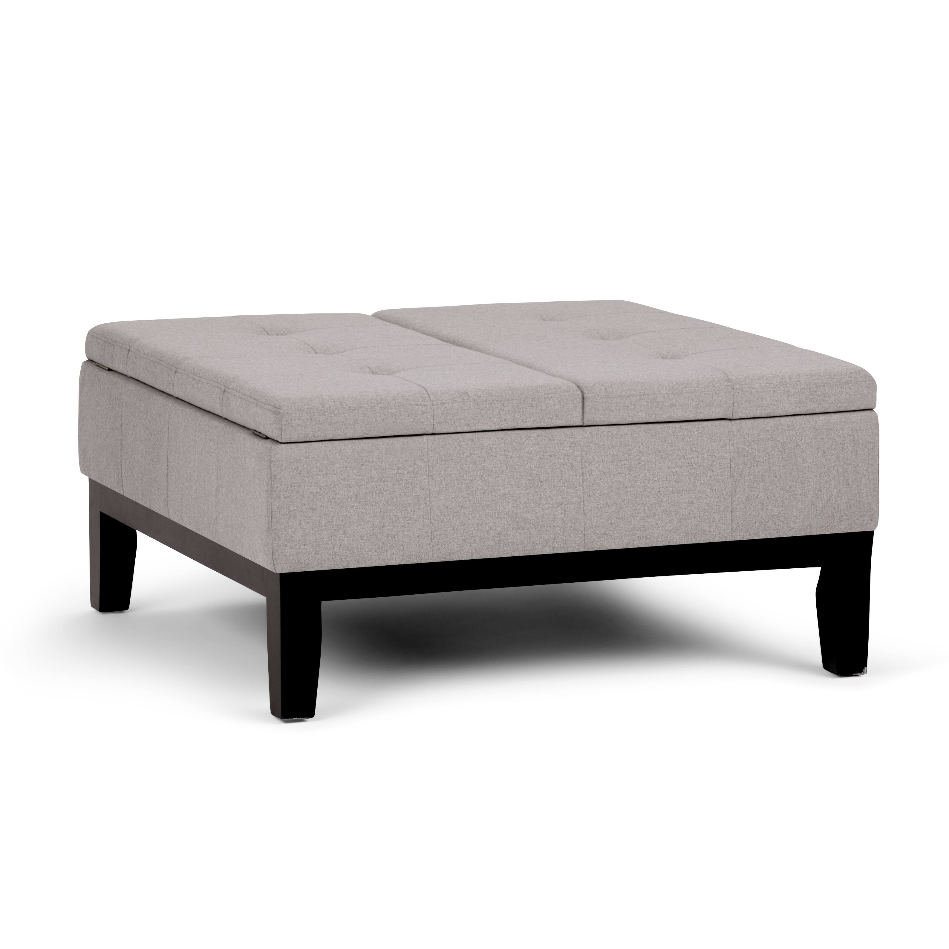 Angle. Simpli Home - Dover 36 inch Wide Contemporary Square Coffee Table Storage Ottoman - Gray Cloud.