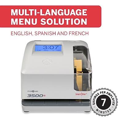 MULTI-LANGUAGE MENU SOLUTION  
ENGLISH, SPANISH AND FRENCH  

3:07  

3500$S  

Smart|Site  
Smart Site  

SAVINGS 7 MINUTES PER EMPLOYEE
