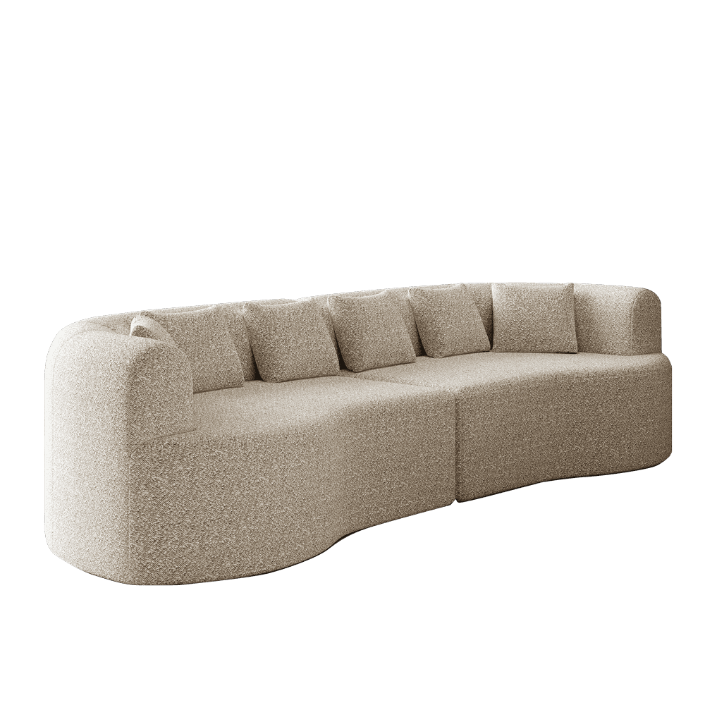 Alt View 9. Kadyn - 106.3" Curved Sectional Sofa, 4-Seater Corduroy Cloud Couch with 6 Pillows and Memory Foam - Light Beige.