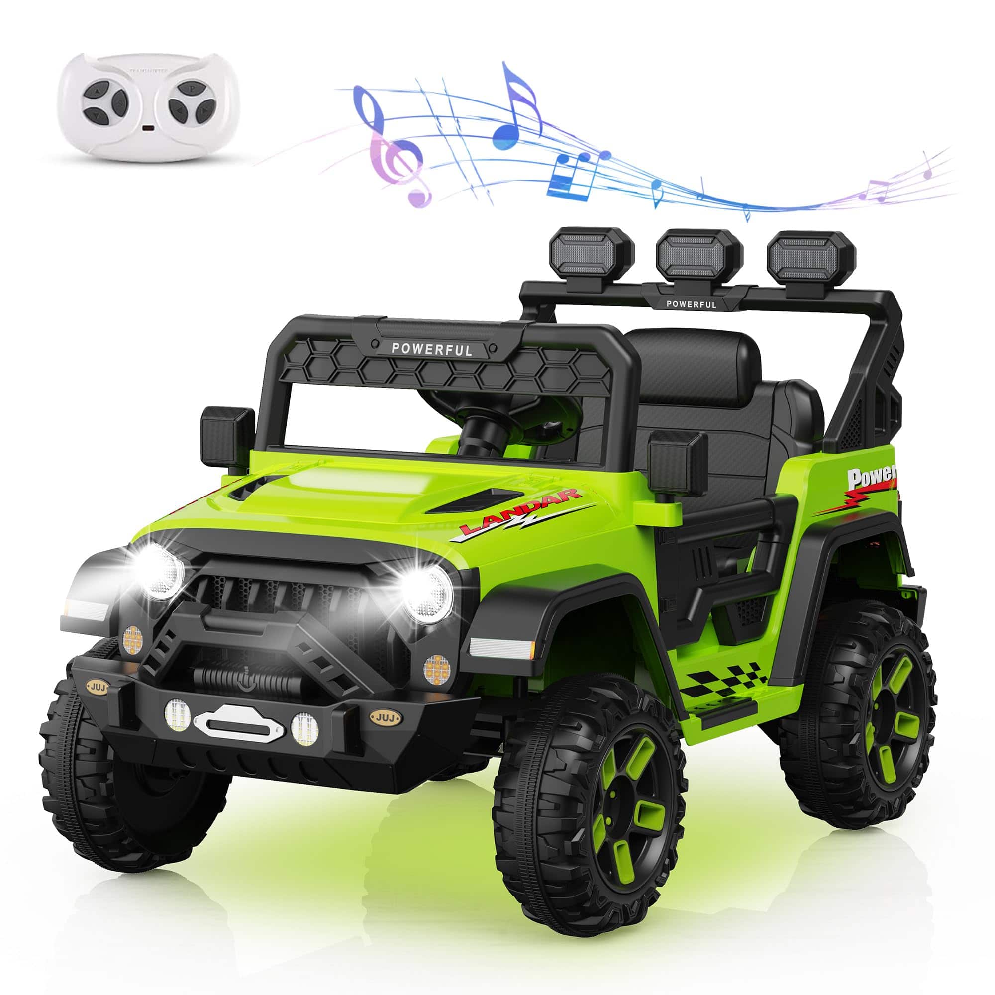 Qeetex - 12V Kids Ride On Truck Car with Parent Remote Control, Electric Vehicles - Green