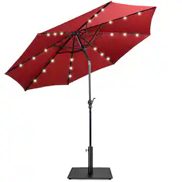 Costway - 10ft Solar Lights Patio Umbrella Outdoor W/ 36 LBS Steel Umbrella Stand - Wine