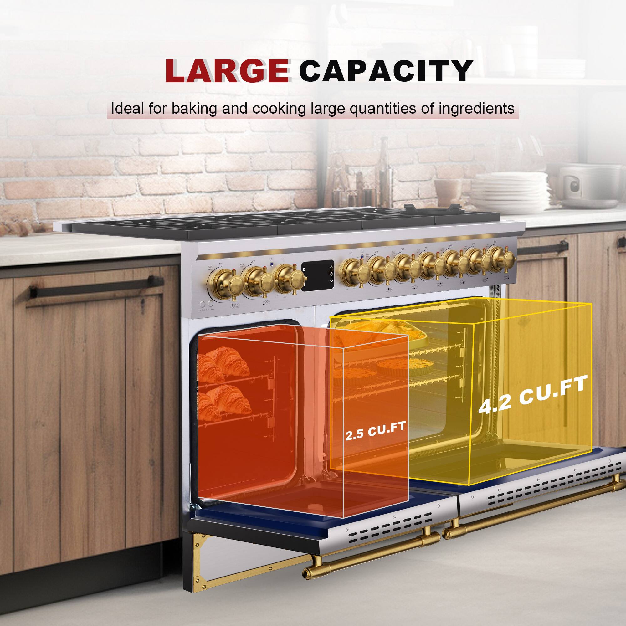 LARGE CAPACITY  
Ideal for baking and cooking large quantities of ingredients  
2.5 CU.FT  
4.2 CU.FT