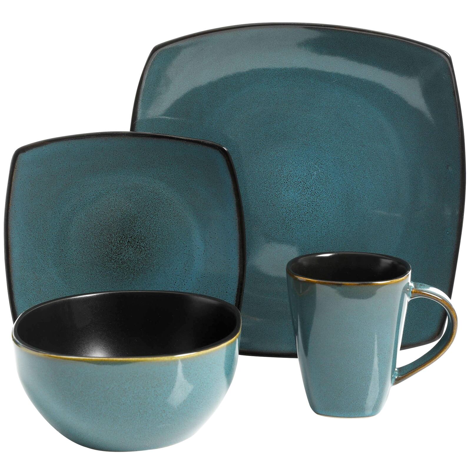 Alt View 3. Gibson - Soho Lounge 16-Piece Soft Square Dinnerware Set in Teal Green - Teal Green.