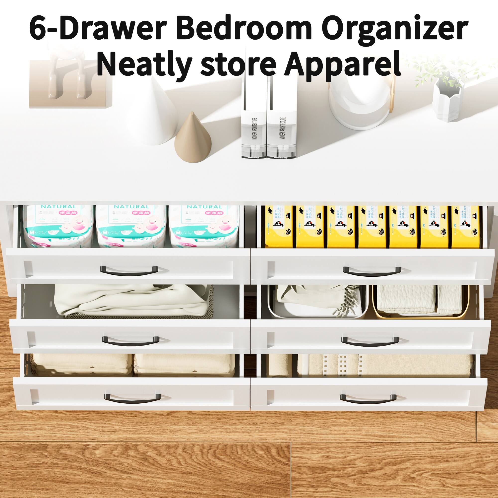 6-Drawer Bedroom Organizer  
Neatly store Apparel