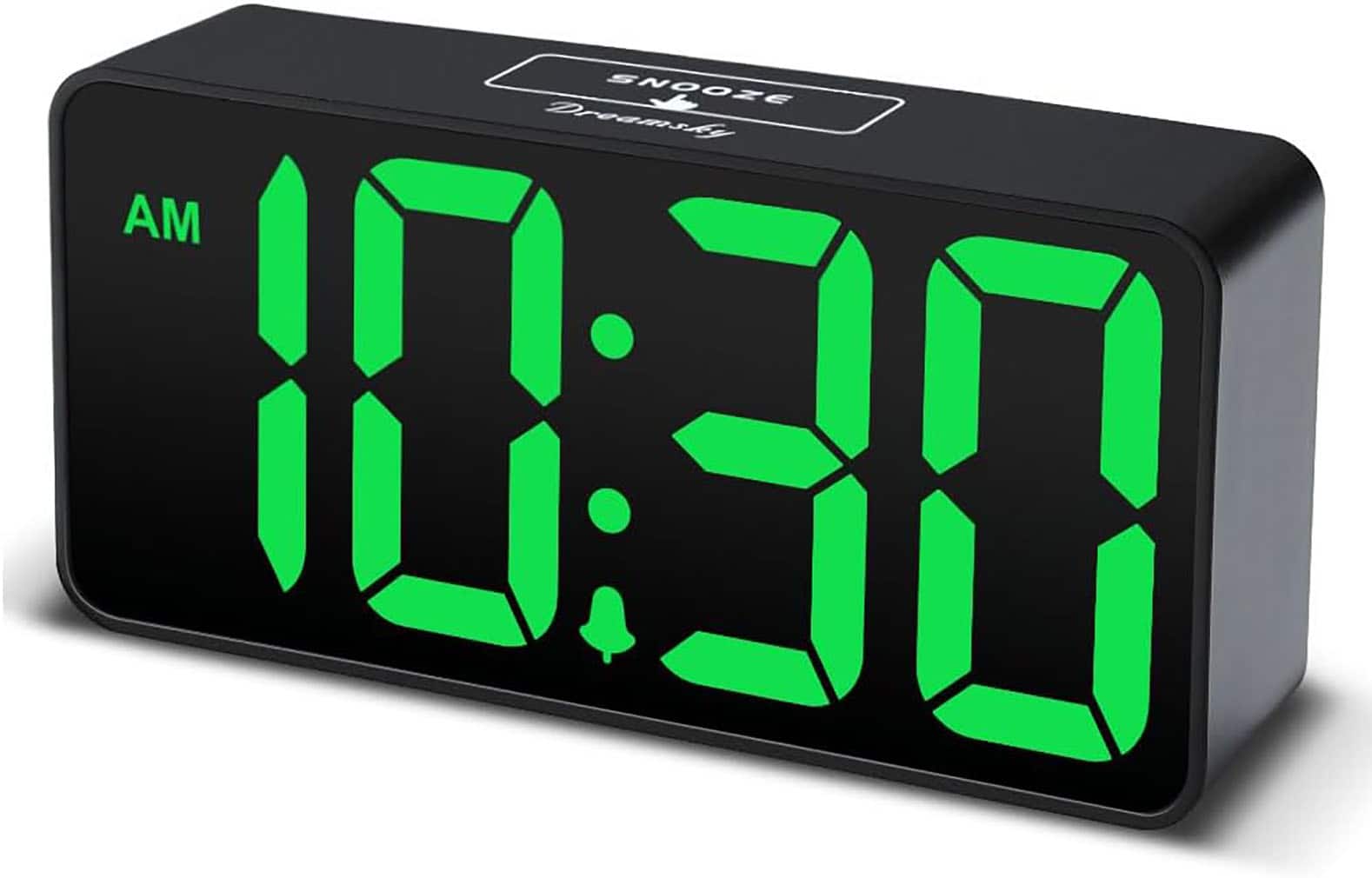 FINEAK - Small Digital Alarm Clock for Bederoom, Electric Bedside Desk Clock with USB Charging Port - Green