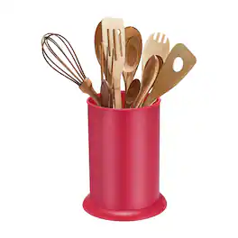Unique Bargains - Kitchen Utensil Holder, 5"x6.5" Round Plastic with Drain Hole for Straw Spoon Chopstick - Pink