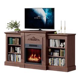 Jojoka - 67" Fireplace TV Stand with Mantel, 18" Electric Fireplace Insert & Storage for TVs Up to 70", Remote Control - Brown