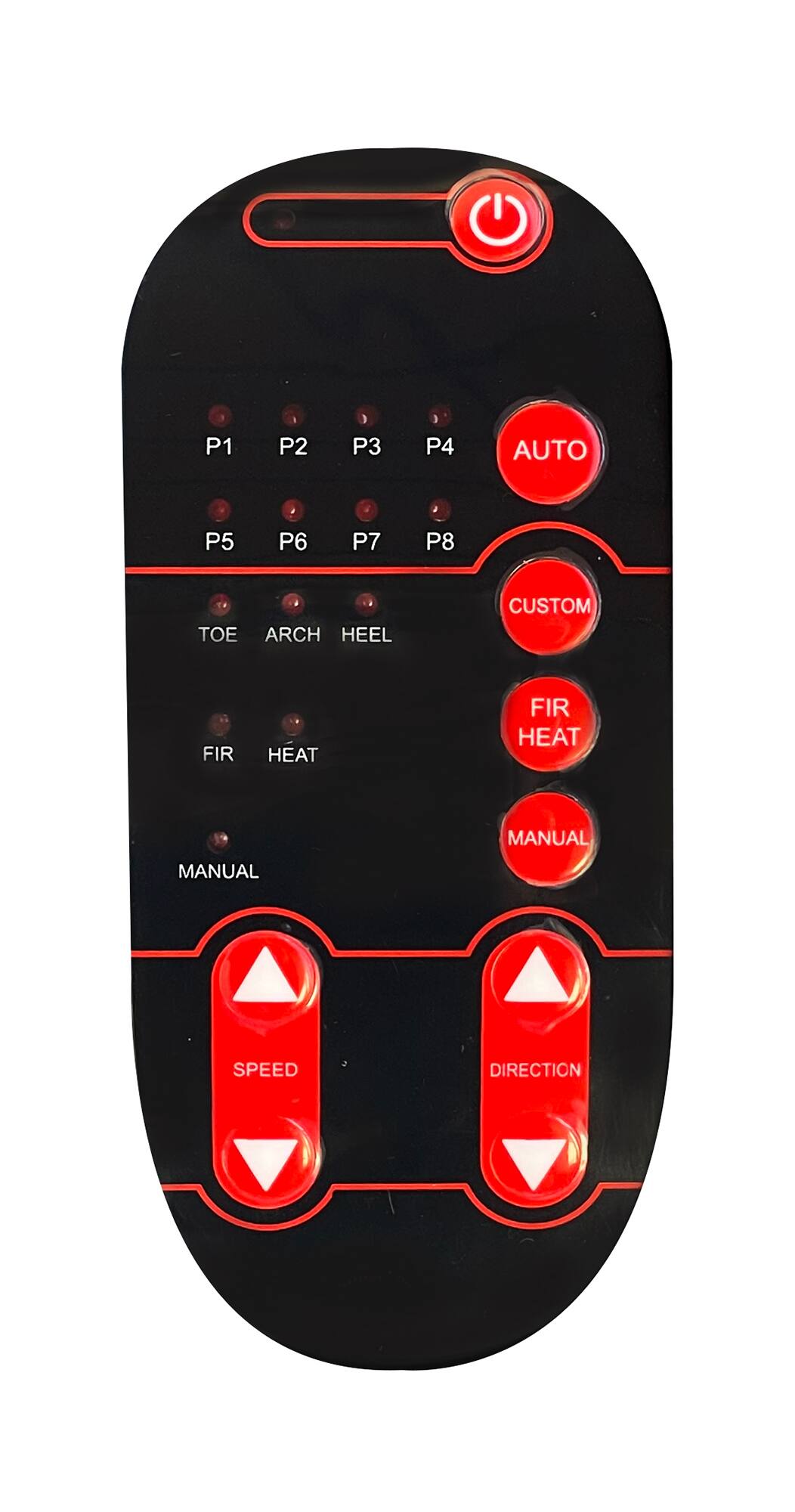 P1 P2 P3 P4  
P5 P6 P7 P8  
TOE ARCH HEEL  
FIR HEAT  
AUTO  
CUSTOM  
FIR HEAT  
MANUAL  
SPEED  
DIRECTION