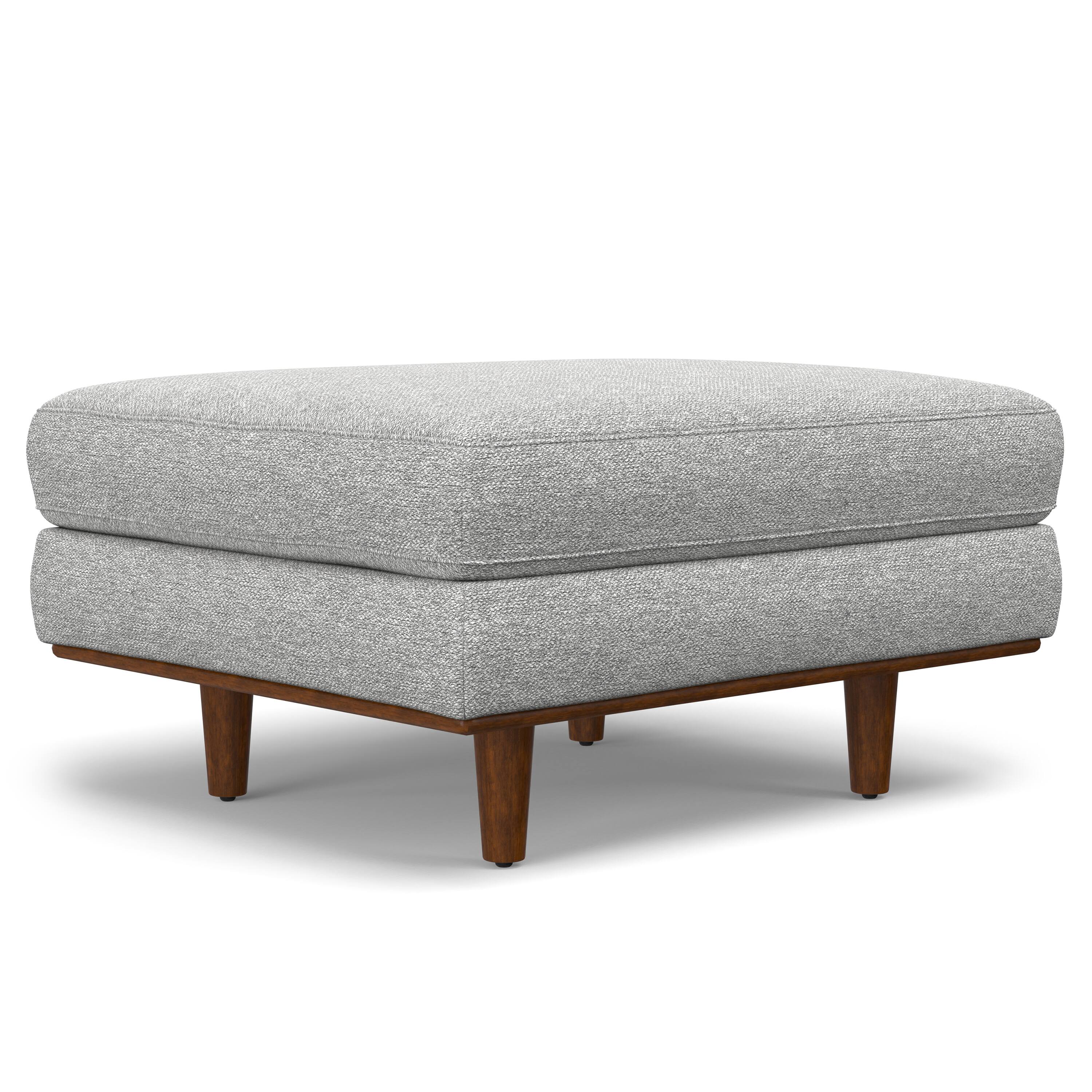 Front. Simpli Home - Morrison 33 inch Wide Mid-Century Modern Table Ottoman in Mist Grey Woven-Blend Fabric - Mist Grey.