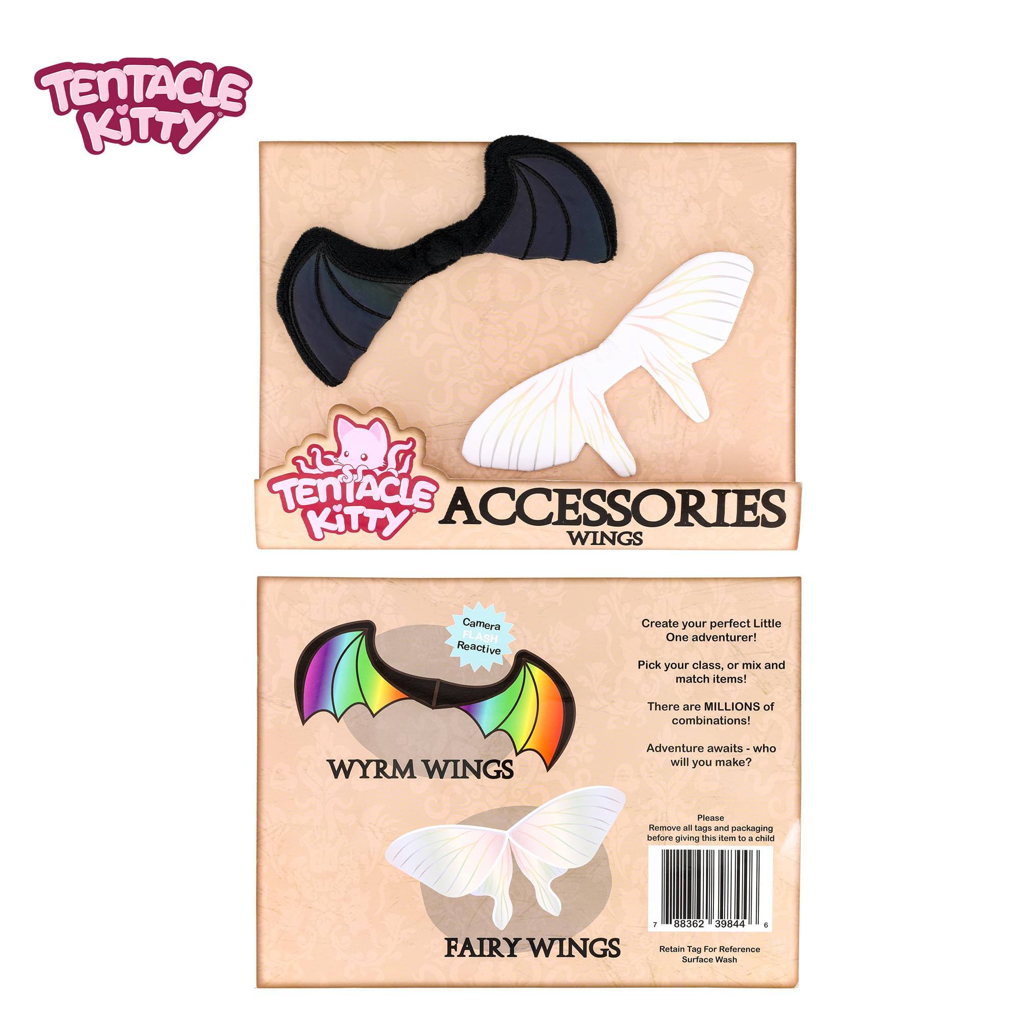TENTACLE KITTY  
TENTACLE ACCESSORIES  
KITTY WINGS  

Create your perfect Little One adventurer!  
Pick your class, or mix and match items!  
There are MILLIONS of combinations!  

WYRM WINGS  
Adventure awaits - who will you make?  

Please Remove all tags and packaging before giving this item to a child.  

FAIRY WINGS  

Camera LASH Reactive  

Retain Tag For Reference  
Surface Wash  

1 89362 20844