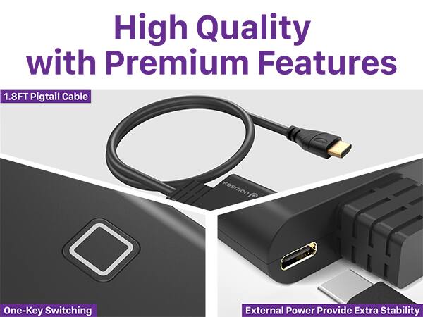 High Quality with Premium Features, 1.8FT Pigtail Cable, FoSmOn, One-Key Switching, External Power Provide Extra Stability