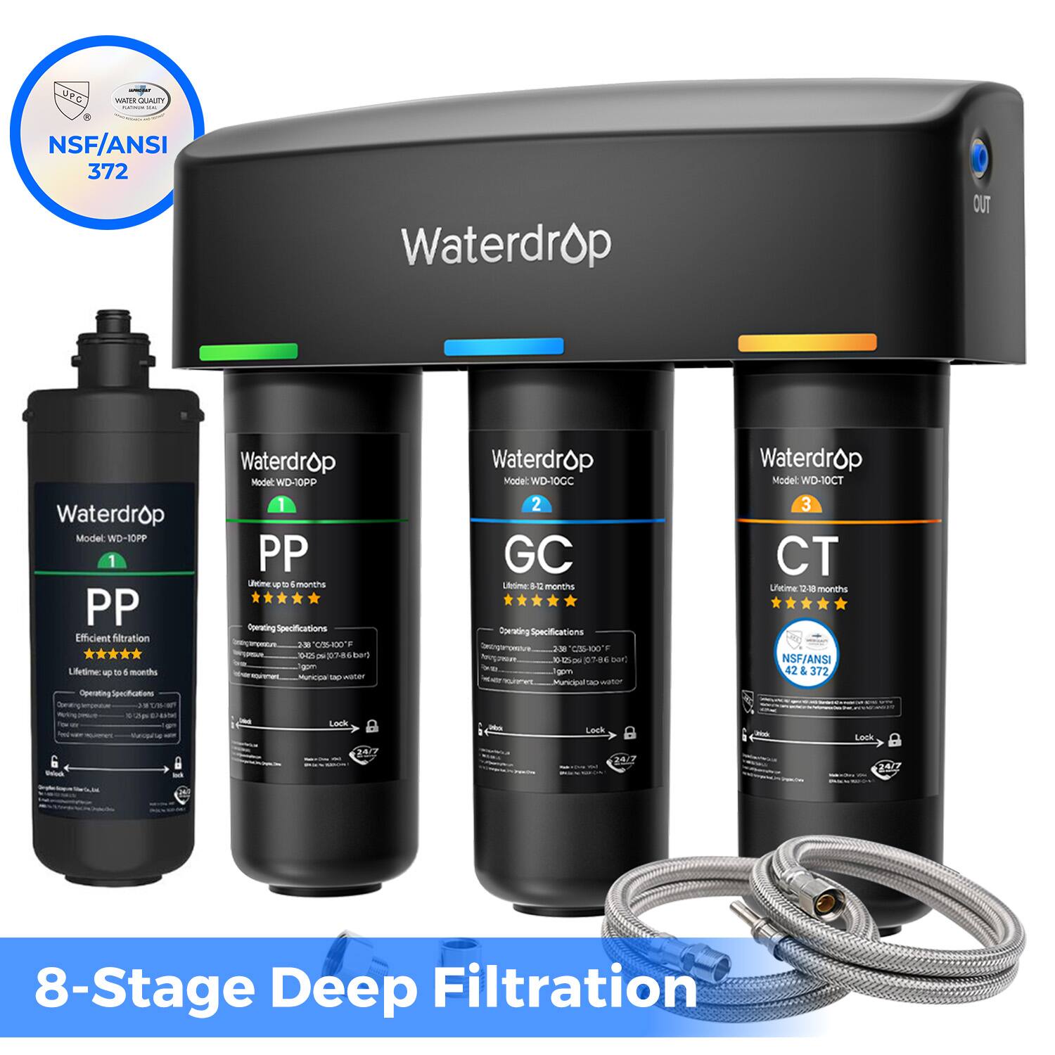 Waterdrop - TSA Under Sink Water Filter System Extra 10PP - Black