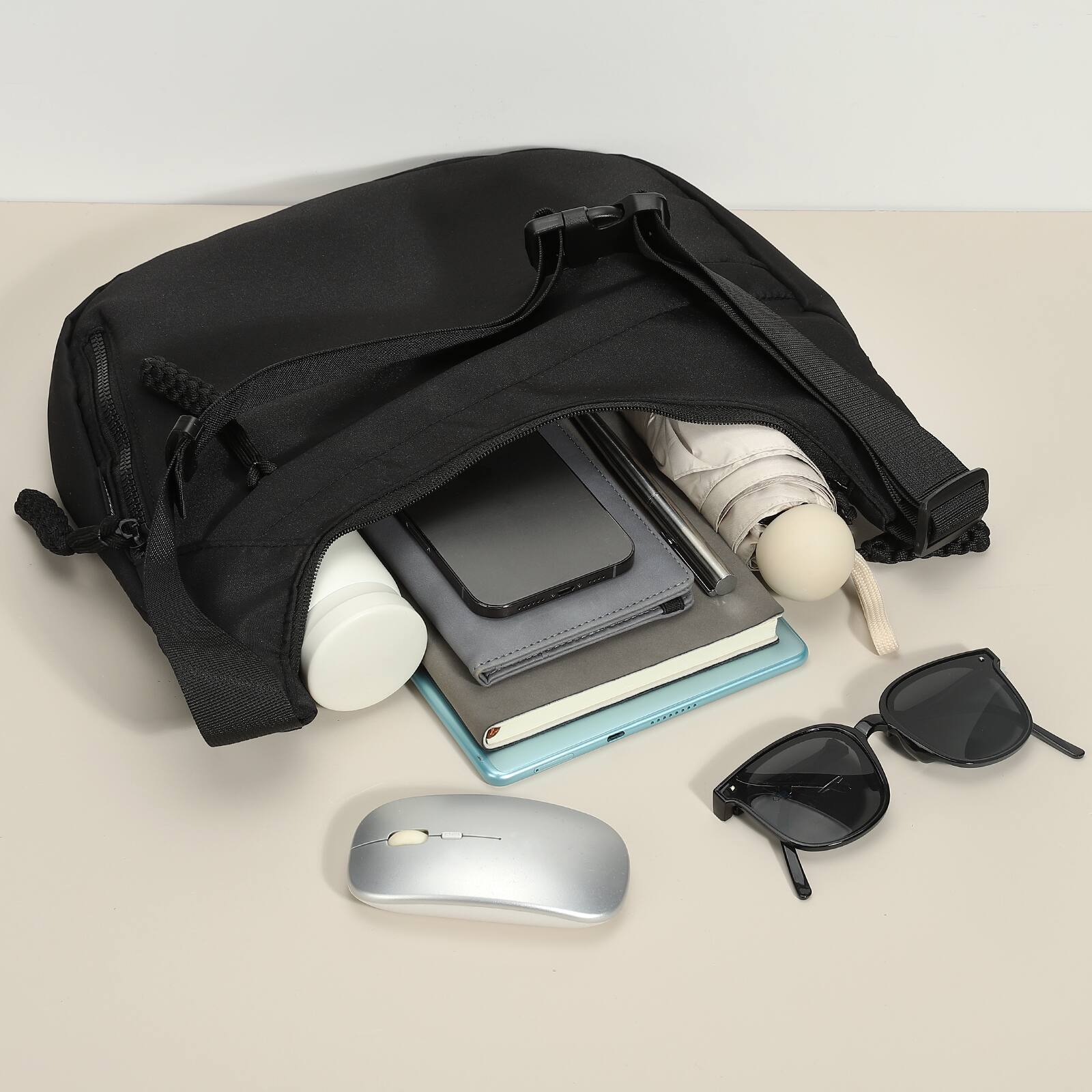 Alt View 4. Unique Bargains - Arch Moon Crossbody Bag for Women Nylon Curved Purse Lightweight Dumpling Shoulder Bag for Travel Casual - Black.