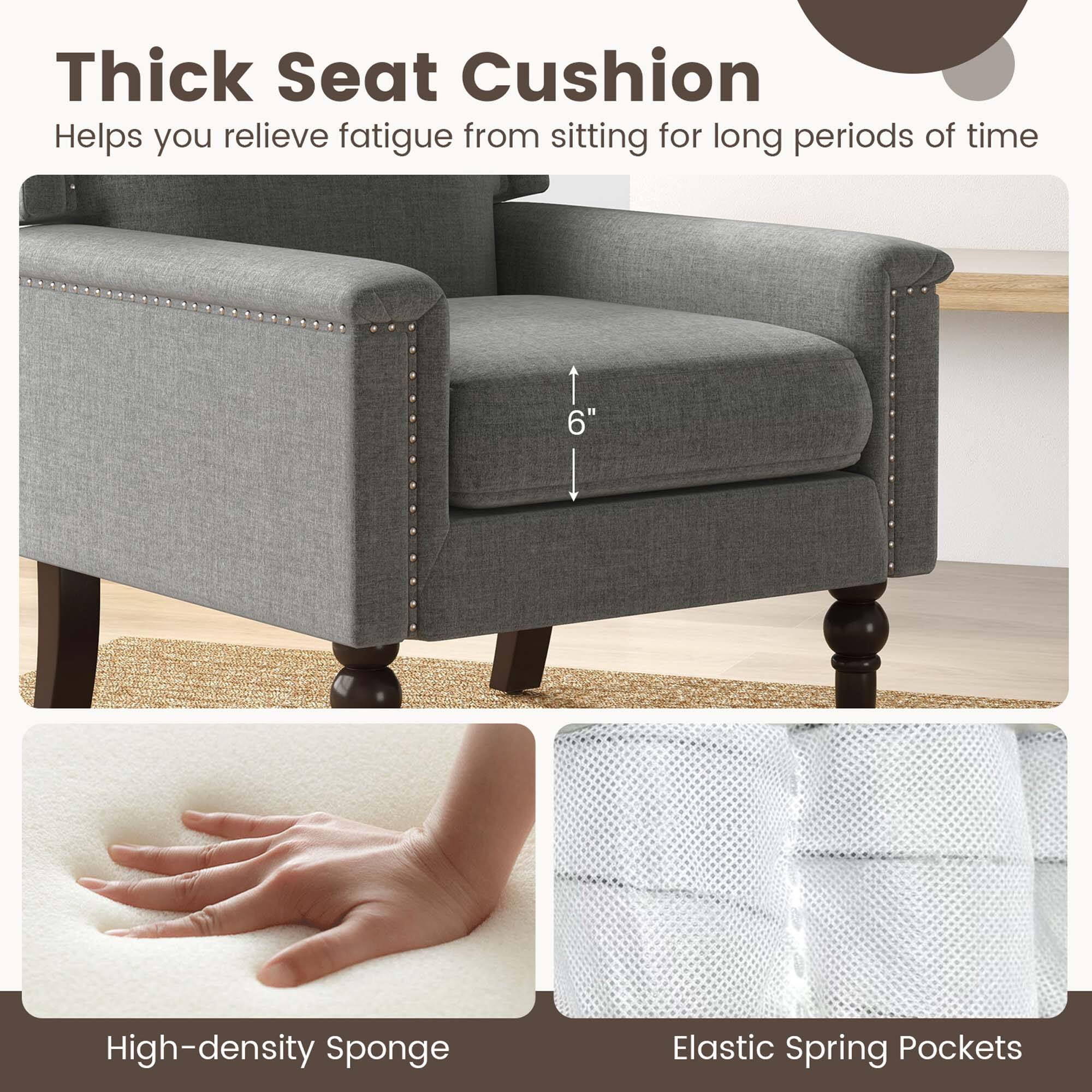 Thick Seat Cushion: Helps you relieve fatigue from sitting for long periods of time. High-density Sponge: Provides extra comfort and support. Elastic Spring Pockets: Offers added cushioning and pressure relief.