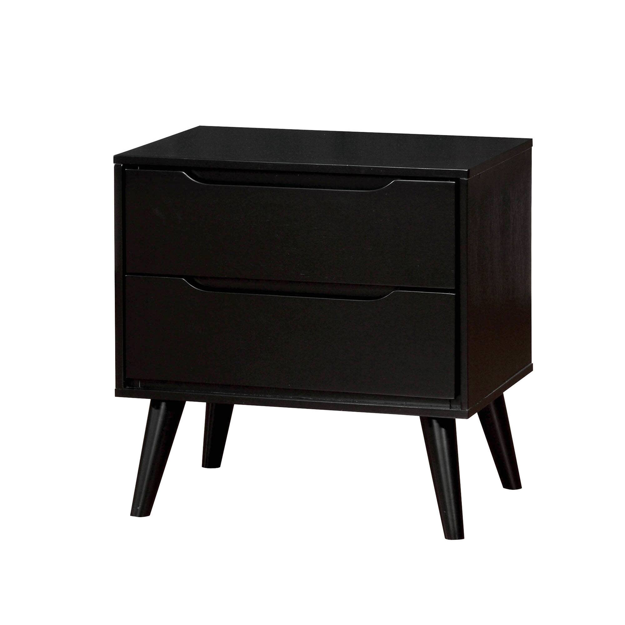 Front. Manhattan Lane - Lennart Mid Century Modern Nightstand - Black.