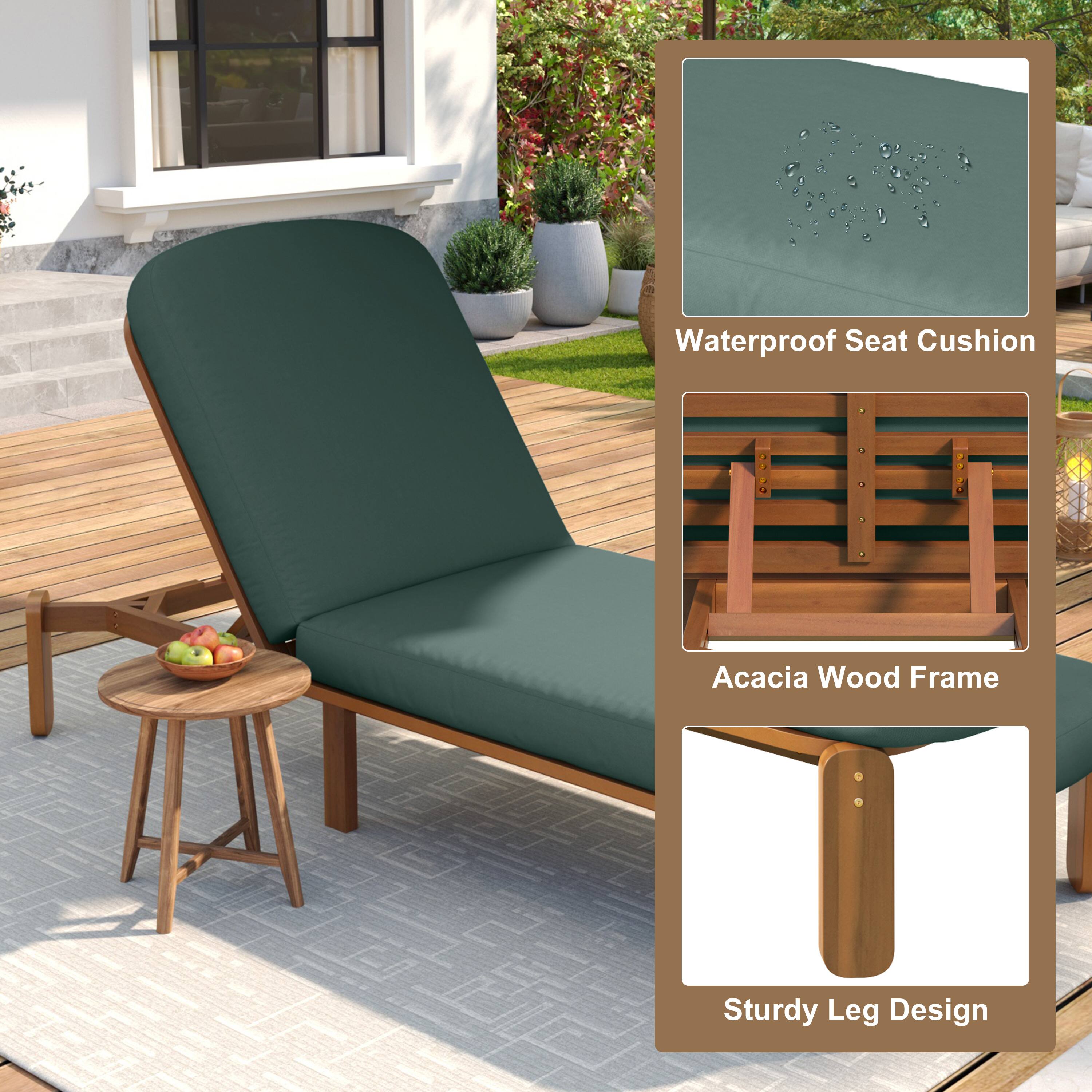 Waterproof Seat Cushion  
Acacia Wood Frame  
Sturdy Leg Design