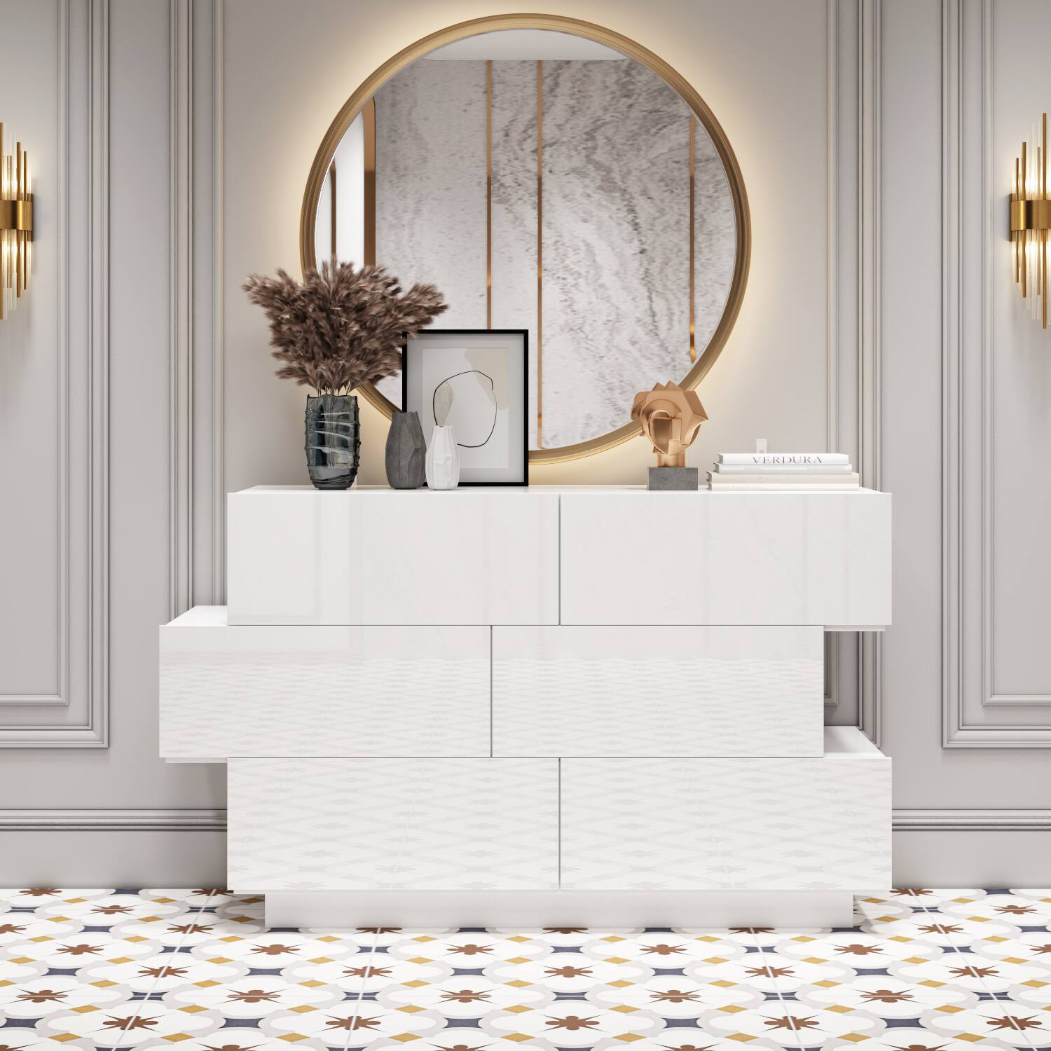 Alt View 6. Famapy - Famapy High - Gloss Storage Cabinet 6-Drawers Dresser with Sleek Sophistication - White.