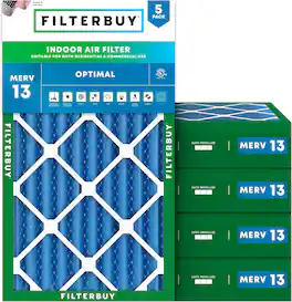 Filterbuy - 20x30x4 MERV 13 Smoke & Allergy Defense, Electrostatic Pleated HVAC AC Furnace Air Filters Replacement (5-Pack) - Blue