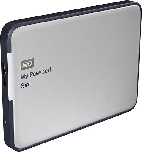  WD - My Passport Slim 1TB External USB 3.0/2.0 Portable Hard Drive - Silver