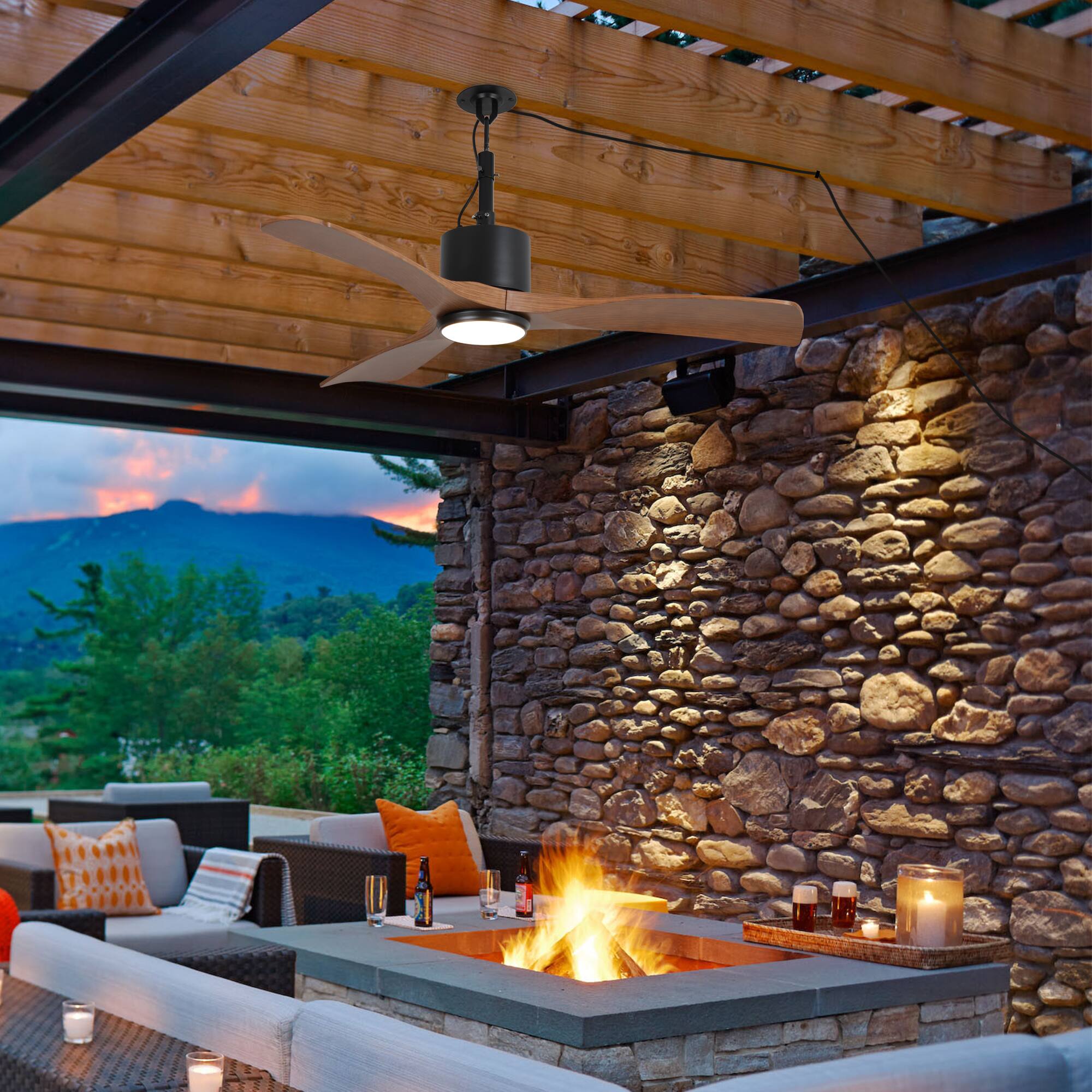 Alt View 8. Parrot Uncle - 42" Classic Waterproof Wet Outdoor Gazebo Hook Ceiling Fan with Light and Plug in - Brown.