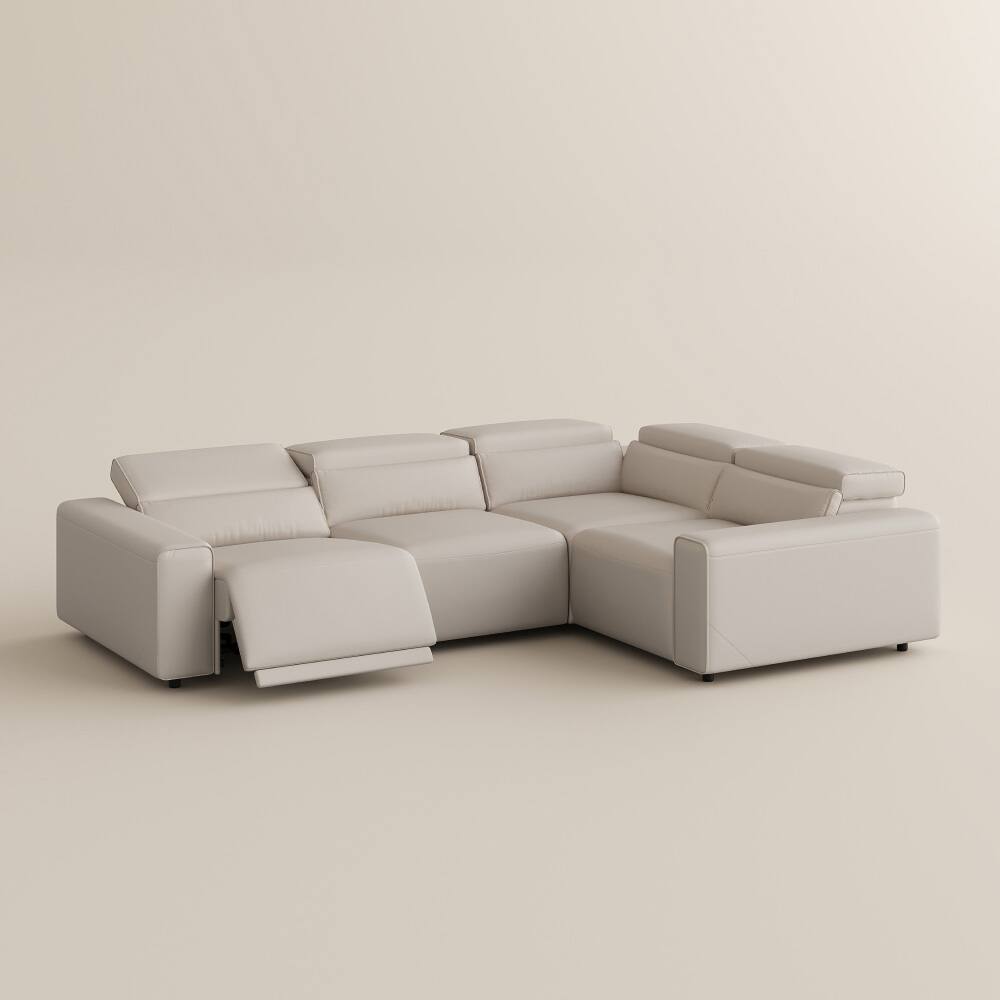 Alt View 9. POVISON - 111" Minimalist Power Recliner Sectional Sofa, 2 Deep Seat 90°-145° , Waterproof, L-shaped Pet-friendly Couches, Black - Beige Sustainable Leather.