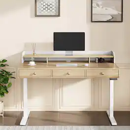 ModernMate - 48" Standing Desk with 3 Drawers, Height Adjustable Sit Stand Desk with Storage for Small Space - Light Walnut