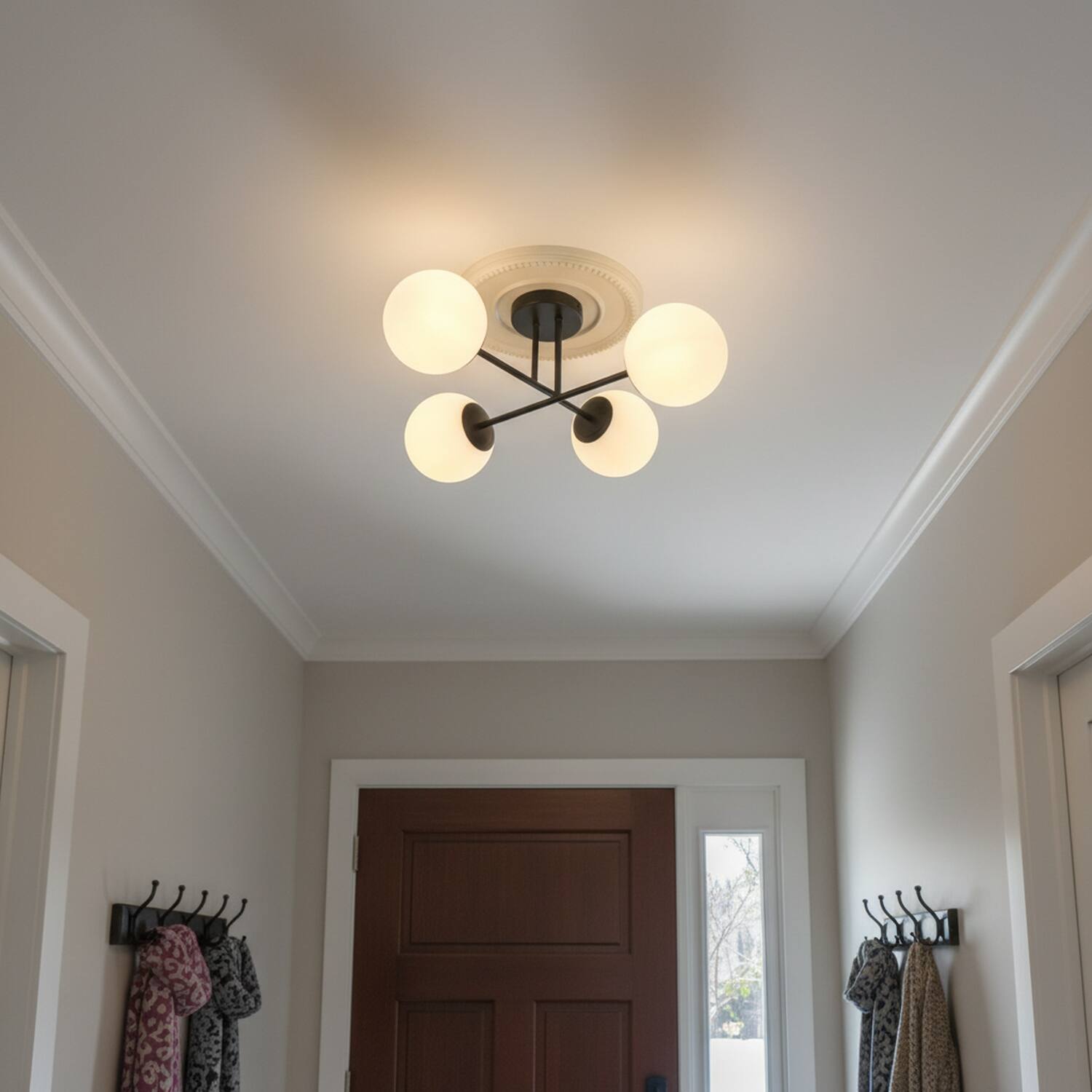 Left. Umeiluce - Modern 4-Light 22.4 Inches Semi-Flush Mount Glass Globes E12 Metal - Matte Black.