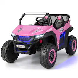 Costway - 12V 2-Seater Kids Ride On UTV RC Electric Vehicle Suspension w/Lights & Music - Pink