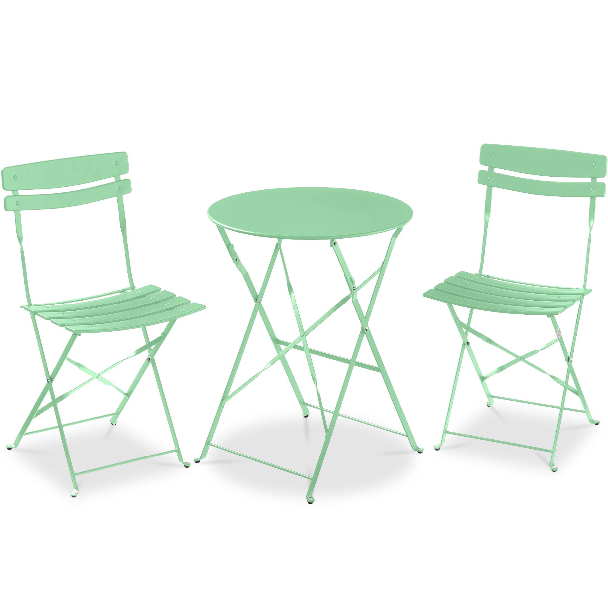 Front. Best Choice Products - Best Choice Products 3-Piece Small Bistro Set, Folding Patio Furniture Set of 2 Chairs and Table - Mint Green - Mint Green.