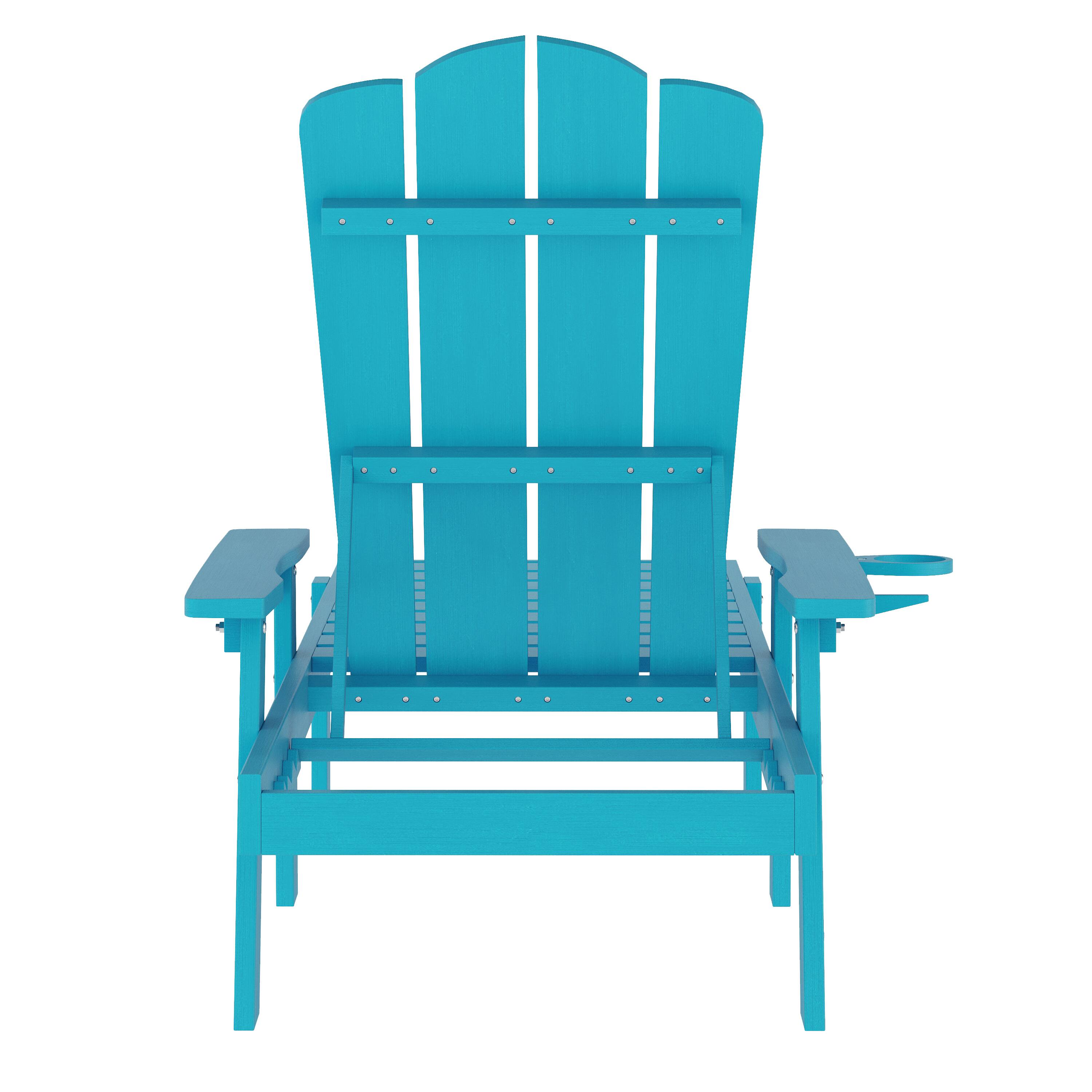 Alt View 7. Emma + Oliver - Stockton Set of 2 Recycled HDPE Adjustable Adirondack Loungers with Fold Out Cupholders for Indoor/Outdoor Use - Blue.