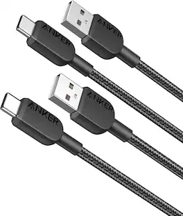 Anker - USB A to USB C Cable, Charger Cord (2 Pack, 3FT) - Black