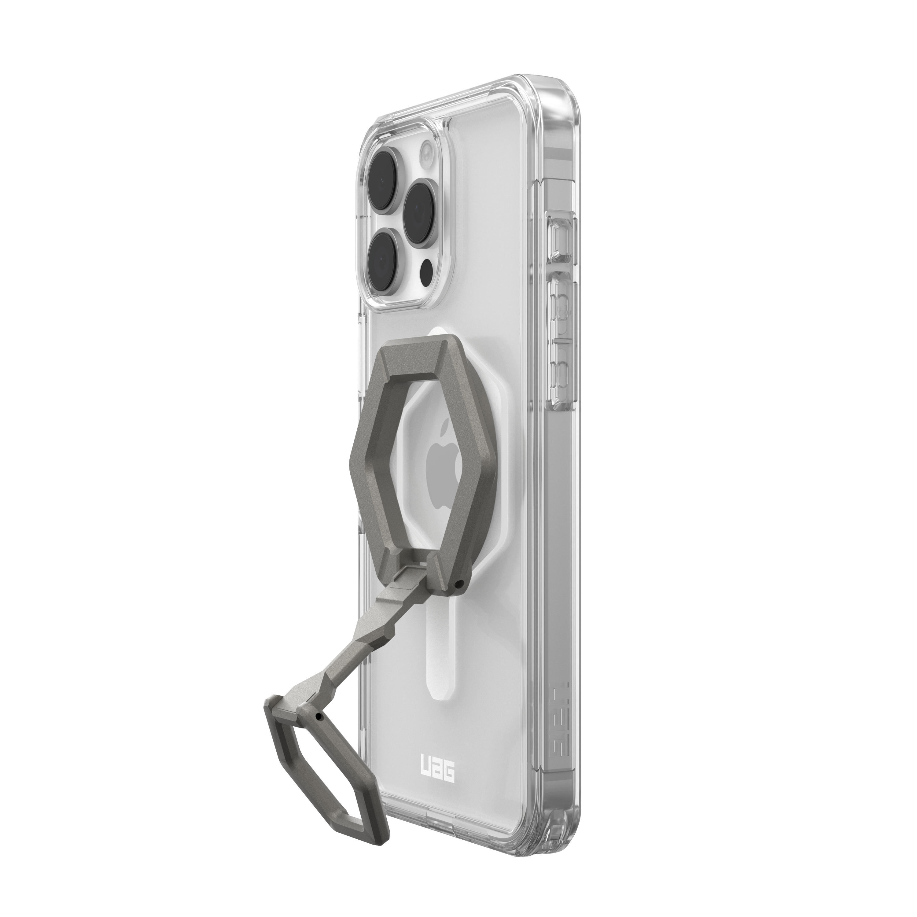 Angle. UAG - Bundle: Plyo Series MagSafe Case and Ring Stand for iPhone 16 Pro Max - Ice White/Titanium.