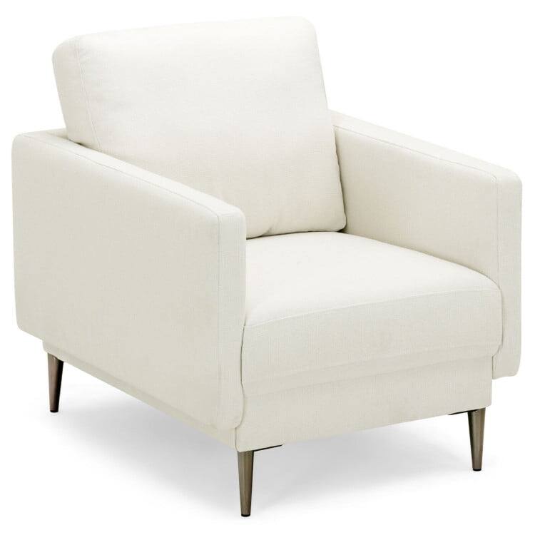 Front. Kadyn - Modern Upholstered Accent Chair with Removable Backrest Cushion-White, Modern Mid-Century Upholstered Living Room Chair - White.