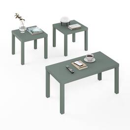 Furinno - CLASSIC Set of 3 Living Room Table, Modern Rectangle Coffee Table with 2 Square Side Tables, End Tables, Thick Tabletop - Sage Green