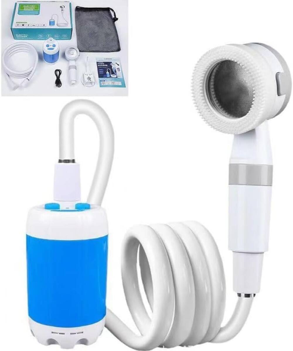 Front. Auledio - 1pc Portable Rechargeable Shower, Electric Self-Priming for Camping, Car, Pets, Outdoor Use (Blue) - BLUE.