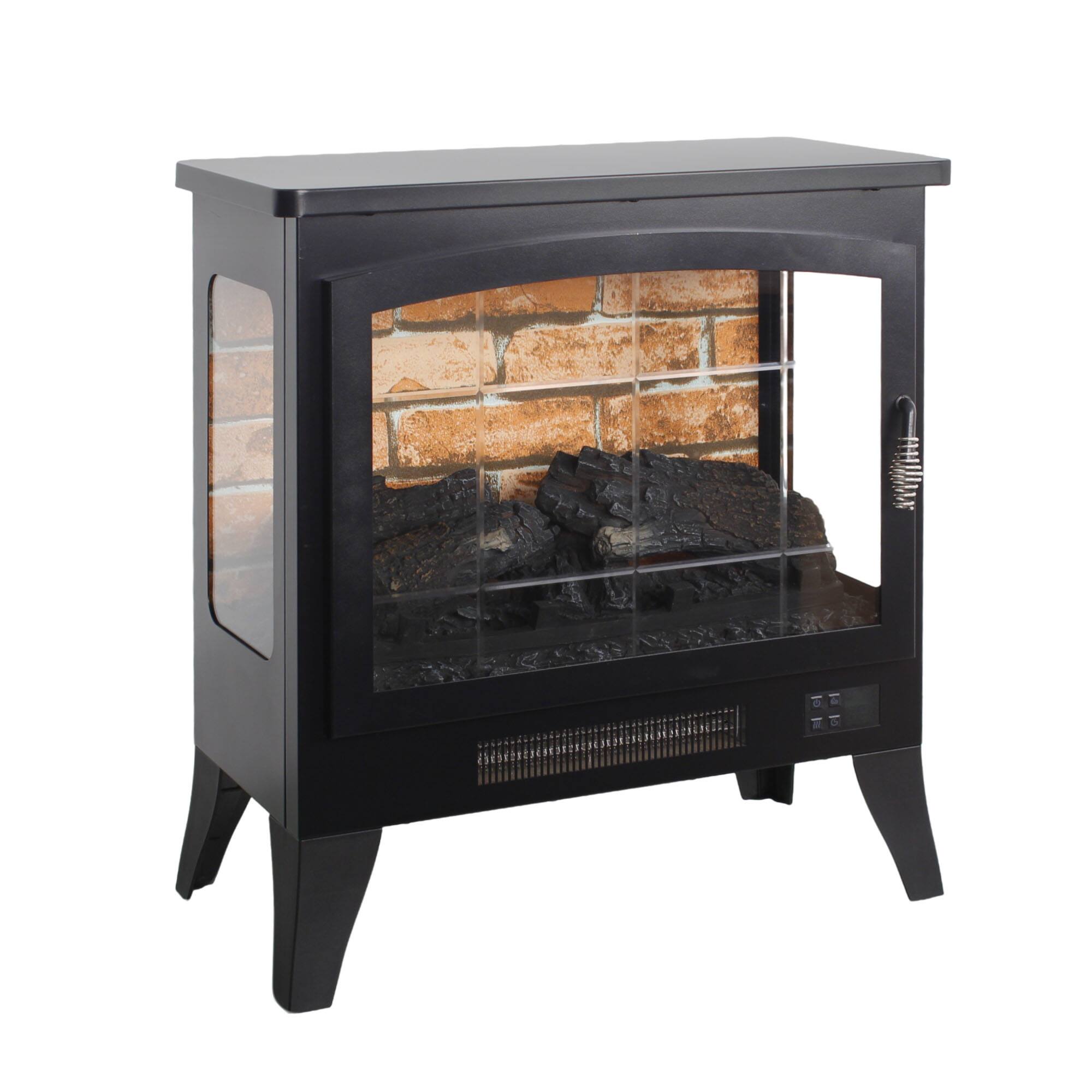 Left. Mondawe - 21" Three-Sided Freestanding Electric Fireplace Stove w/ 3D Flame, CSA/UL Certified, Remote, 5000 BTU - Black.